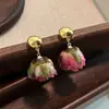 Pendientes Únicos de Diseñador Flor Eterna Flor Natural para Mujer, Pendientes de Flor Seca Moda Vintage con Goteo de Aceite al por Mayor