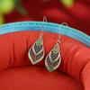 Yuebao Joyería Plata de Ley S925 Jade Hetian Jaspe Nuevo Chinoiserie Tendencia Nacional Cloisonné Hoja Gota de Agua Calado Pendientes de Plata