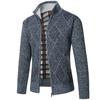 Suéter de comercio exterior nuevo con forro polar, cárdigan de punto con cremallera y rombos con cuello alto para hombre, suéter de otoño e invierno para hombre de mediana edad