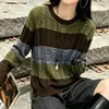 Suéter de Punto Grueso a Rayas Retro Cuello Redondo para Mujer 2026 Otoño/Invierno Nuevo Estilo Holgado Perezoso Suave Top de Punto