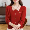 26 Elegante Cárdigan de Punto Otoñal para Mamá Estilo de Alta Gama Manga Larga para Mujeres de Mediana Edad Moda que Reduce la Edad Parte Inferior Básica