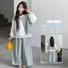 Conjunto de tres piezas de chaleco de encaje estilo coreano para niña, nueva colección primavera/otoño 2024, con diseño de dos piezas falso con mangas abullonadas y pantalones de pierna ancha