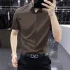 Camisa fina de manga corta para hombre, italiana de alta calidad, sin planchar, antiarrugas, para verano, corte slim, de seda helada, casual de negocios