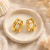 Pendientes de Acero de Titanio Transfronterizos Yuhui Impermeables en Forma de C Semicírculo Incrustados con Circonita Geométrica Pendientes de Acero Inoxidable Chapados en Oro Real