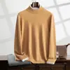 Suéter masculino de cashmere com gola semimédia, blusa de malha manga longa business casual, adequada para usar em camadas, nova peça de outono e inverno