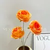 Rosa Artificial de 3 Cabezas con Artesanía de Borde Quemado Vintage para Decoración del Hogar, Escaparates, Hoteles, Bodas y Arreglos Florales de Supermercado