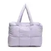 Bolsa Tote Quadrada Casual Simples de Grande Capacidade Feminina 2024 Nova Outono e Inverno Bolsa Acolchoada de Algodão Bolsa de Ombro Versátil para o Dia a Dia