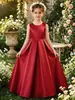 Vestido formal de satén para niña con falda larga y dobladillo amplio, lazo en la espalda, adecuado para damitas de honor, bodas, recitales de piano, vestido de princesa