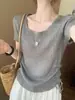 Camiseta Casual Elegante de Manga Curta com Gola Quadrada e Cordões Laterais, Estilo Coreano de Verão, Cor Lisa