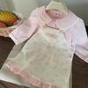 Gran Venta No Reembolsable y No Intercambiable [Pide con Racionalidad] Falda con Tirantes Floral para Niña de Primavera y Otoño + Camisa con Cuello de Muñeca