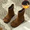 Botines Elegantes Retro para Niñas Otoño Invierno Nuevos Botas de Suela Suave para Niños con Lazo Punta Dividida Falsa Botas Chelsea Estilo Coreano Botas de Algodón