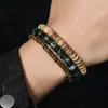 Pulsera apilable de madera de cáscara de coco de múltiples capas transfronteriza, pulsera de cuentas de turquesa africana retro para hombre