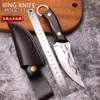 Faca de Carne com Cabo de Argola Portátil Forjada Faca de Desossar Camping Churrasco Faca para Fatiar Carne Legume Fruta com Bainha
