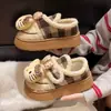 Zapatos de algodón cálidos para mujer con temática de gato de dibujos animados, nueva colección otoño/invierno 2026, con una suela cómoda y acolchada y un diseño de punta redonda, con cierres de velcro