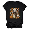 Amazon eBay Tienda Independiente Moda Casual Única Camiseta de Cuello Redondo para Mujer Fantasma Calabaza Hoja de Arce Taza de Té con Leche