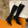 Botas largas de tacón grueso, elegante estilo francés 2026, botas largas de otoño para mujer, modernas y adelgazantes, botas altas de tacón de punta hasta la rodilla, nuevo modelo versátil
