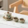 Conjunto de Chá Kung Fu Gaiwan Azul e Branco Vintage Vermelho Firestone Três Talentos Presente Corporativo de Alto Padrão Personalizável com Logo