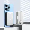 Carregamento Rápido Power Bank Magnético Sem Fio com Cabo Embutido, 10000 mAh, Fonte de Alimentação Móvel Compacta e Conveniente, Impressão para Presente Disponível