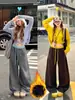 Pantalones Curvos de Bloques de Color Estilo Americano con Forro de Polar para Mujer, Otoño/Invierno 2026 Nuevos de Cintura Alta Sueltos Adelgazantes Casuales de Pierna Ancha