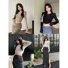 Desejo Puro Doce Garota Quente Sexy Top Curto Cropped Feminino Primavera Cor Sólida Camiseta Básica Leve Elegante Manga Longa