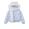 Jaqueta Puffer Divertida com Estampa de Estrela de Desenho Animado e Gola Grande de Pelo para Mulheres, Novo Estilo de Inverno, Estilo Solto e Relaxado, Casaco de Algodão Espesso e Quente