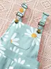 Comercio Exterior Ropa Infantil Verano Conjunto Niñas Dulce Color Sólido Top Estampado + Peto Estampado de Margarita Conjunto de Dos Piezas