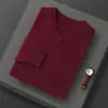 Nuevo Suéter Grueso de Lana Pura con Cuello en V Holgado para Hombre Otoño/Invierno 2024 Camisa Base de Punto Sólido Color Casual de Negocios