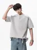 Sudadera de peso pesado con cuello alto y media cremallera para hombre, chaqueta holgada de retazos estilo americano para verano, top holgado versátil de alta costura