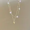 Collar de Perlas y Corazón en Capas Xiaohongshu para Mujer, Estilo Francés de Lujo Ligero de Verano, Cadena para Clavícula de Celebridad de Internet Suave y Elegante