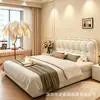 Cama de couro genuíno estilo creme para quarto principal cama grande borda reta de madeira de faia cama acolchoada cama de casal armazenamento pacote macio cama de casamento