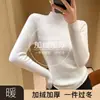 Suéter Feminino com Gola Alta Meia-Calça Forrado com Fleece Outono/Inverno 2026, Tricô Espesso Pulôver, Corte Justo, Quente, para Usar em Camadas