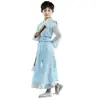 Hanfu Infantil Primavera e Verão Traje Antigo para Meninos 2025 Novo Manga Longa Gola Cruzada Estilo Tradicional Roupa Traje de Performance Estilo Chinês