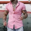 Camisa de Manga Corta con Solapa Madura Transfronteriza Elástica Color Sólido Cardigan Casual Diario Camisa de Negocios sin Planchar