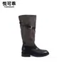 Botas Maillard de Piel Genuina Botas Largas para Mujer Hebilla de Cuero Botas Apiladas Arrugadas Estilo Otoño/Invierno 2026 Botas de Montar por Encima de la Rodilla