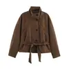 Ropa de Mujer Transfronteriza 2026 Moda Europea y Americana Holgada Botones con Cinturón Textura Gamuza Chaqueta Abrigo Mujer B56349