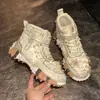 Novos Tênis Dad Shoes Europeus de Comércio Exterior com Solado de Durian e Strass para Mulheres, Tênis de Malha Respirável da Moda, Estilo Nicho, Tamanhos Grandes