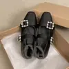 Zapatos Retro de Tacón Elevador Estilo Francés Mary Jane para Mujer, Nuevo Modelo Primavera 2026, Bailarinas Satinadas de Boca Baja con Correa Única y Pedrería