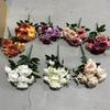 Simulación transfronteriza de 12 cabezas, pintura al óleo de peonía, estilo coreano, flor artificial de peonía, decoración de ramo de rosas para boda en casa.