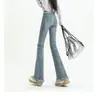 Jeans de Cintura Alta Micro-acampanados para Mujer 2024 Nuevo Primavera y Otoño Ajustados con Forro Polar en Capas