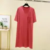 Vestido de Manga Corta de Algodón Puro para Mujer Verano Estilo Coreano Largo Holgado Ropa Exterior Vestido de Bolsillo Cómodo Hogar Vestido de Noche para Mujeres Embarazadas