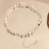 Pulseira de Prata Quebrada com Pérola de Água Doce Natural, Pulseira Fofa de Gato Branco Borboleta Ins Nicho Respiração de Bebê