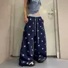 Calça casual larga de cintura com cordão, estampa completa de estrelas em cores contrastantes, estilo de rua americano, para homens e mulheres, calça esportiva solta de comprimento até o chão