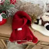 Bufanda Roja Navideña y de Año Nuevo para Niños, Bufanda Elegante de Color Sólido Estilo Coreano con Pompón para Niños y Niñas, Calentador de Cuello de Punto Cálido de Invierno
