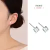 Aguja de plata 925 cobre chapado en oro micro-incrustado circonita base redondo cuadrado amor un par de aretes de tarjeta superior joyería aretes