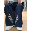 Pantalones Deportivos Casuales de Rayas Estilo Retro Americano Talla Grande para Mujer, Pantalones Jogger Delgados Sueltos de Pierna Recta para Primavera y Verano