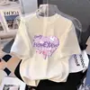 Camiseta de Manga Corta de Algodón Puro para Niñas Verano Nuevo Estilo Dibujos Animados Casual Versátil Top de Media Manga para Niños Medianos y Grandes