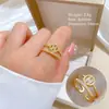 [Galvanoplastia de ouro real] Design Europeu e Americano ins Wind Geometry Diamond Ball Ring Anel Aberto de Vento Frio para Mulheres