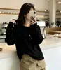 Nova Camiseta Básica Simples de Outono Versátil Manga Longa Top Solto Versátil Botão nas Costas Camada Base Rejuvenescedora