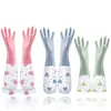 Guantes para el Hogar para Lavar Platos y Verduras, Limpieza del Hogar, Lavandería, Cocina, Terciopelo de Cuatro Estaciones, Goma Látex, Impermeables, Versión Extendida