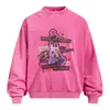 Moletom Gola Redonda Estampa Graffiti Personagem Americano Masculino Solto High Street Tendência Casual Tie-dye Desgastado Roupa Esportiva